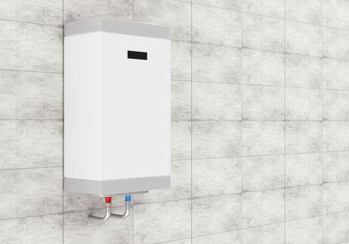 Modern,Electric,Water,Heater,On,The,Concrete,Tiles,Wall,With